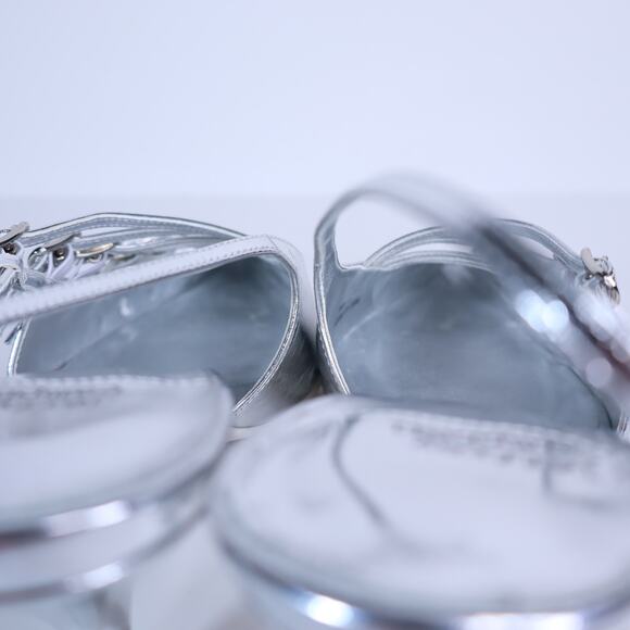 JEFFREY CAMPBELL Lash Sling Back Heel Metallic Silver Buckle Strap Women's 5.5 - Picture 4 of 10